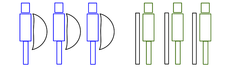 Stick figures of a mock line-up
